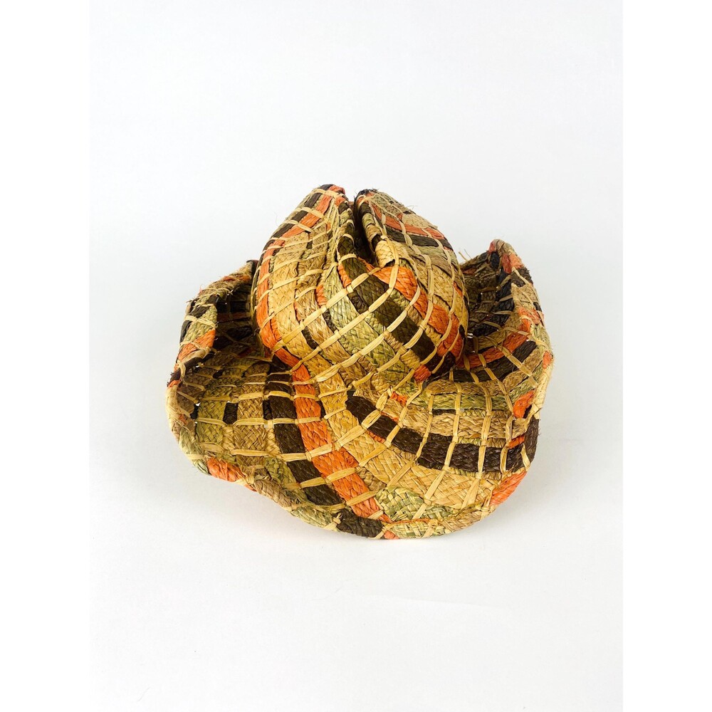 Vintage SOMHER Hand Woven Straw Cowboy Hat MultiColor Aztec Western Hat Small